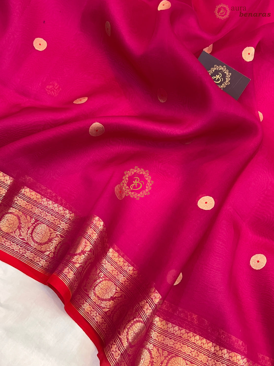 Deep Pink Pure Kora Silk Handloom Banarasi Saree