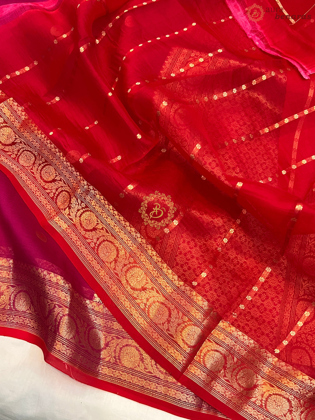 Deep Pink Pure Kora Silk Handloom Banarasi Saree