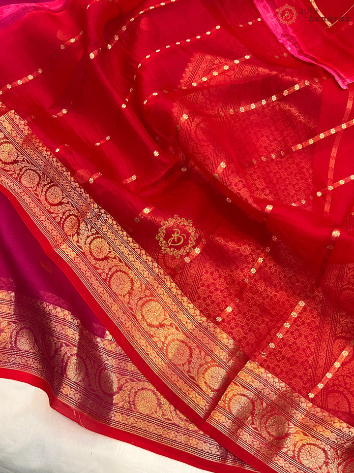 Deep Pink Pure Kora Silk Handloom Banarasi Saree