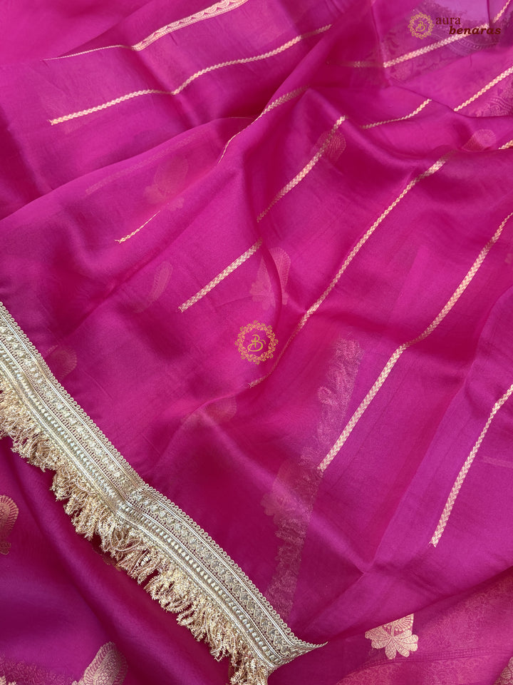 Rani Pink Pure Kora Silk Banarasi Saree with Sona Rupa Zari 