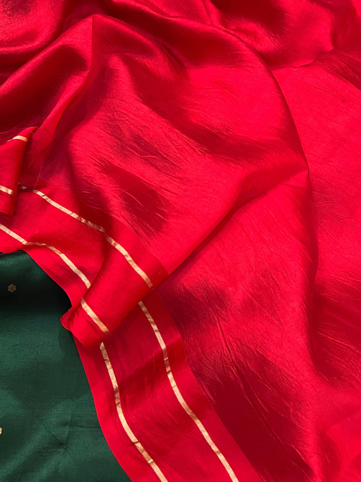 Bottle Green Pure Banarasi Handloom Silk Saree - Aura Benaras