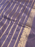 Greyish Lavender Pure Banarasi Handloom Katan Silk Saree - Aura Benaras