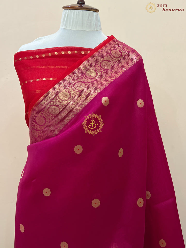 Deep Pink Pure Kora Silk Handloom Banarasi Saree
