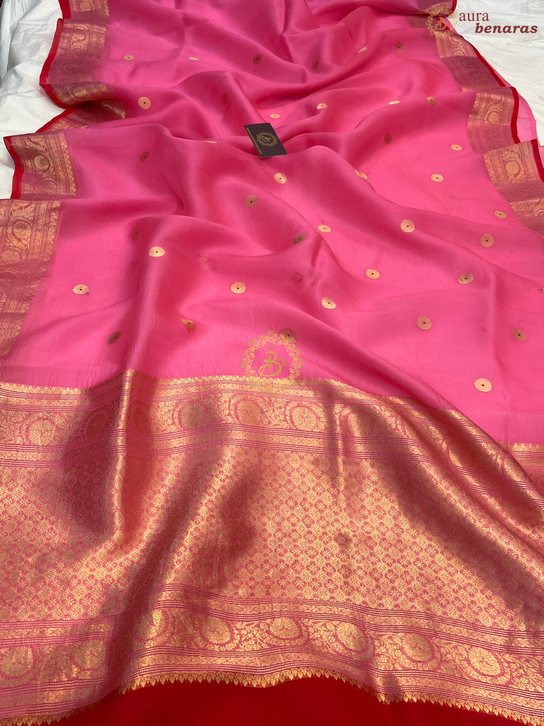 Bubblegum Pink Pure Kora Silk Handloom Banarasi Saree