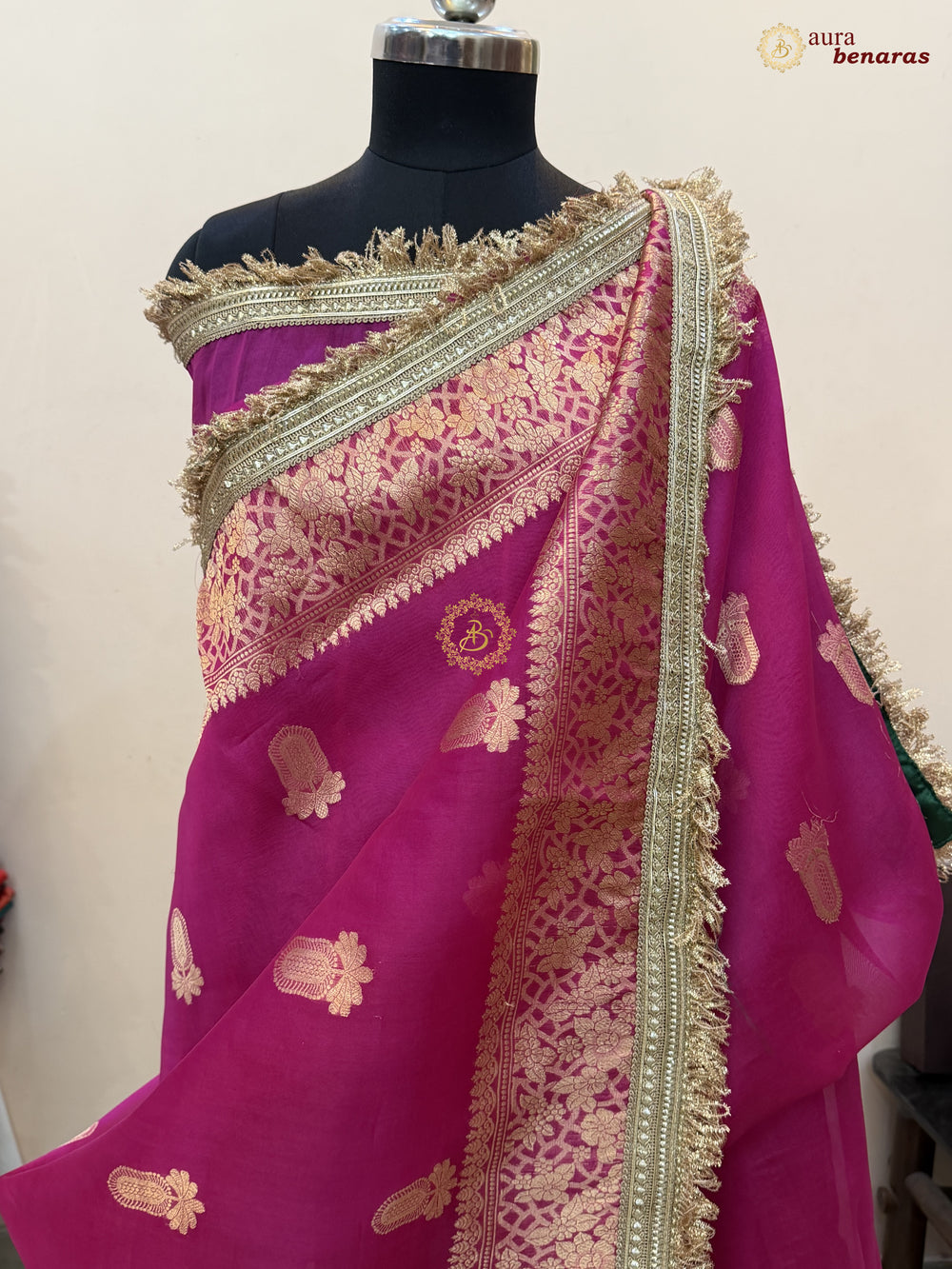 Rani Pink Pure Kora Silk Banarasi Saree with Sona Rupa Zari 