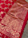 Orangish Pink Pure Banarasi Handloom Katan Silk Saree - Aura Benaras