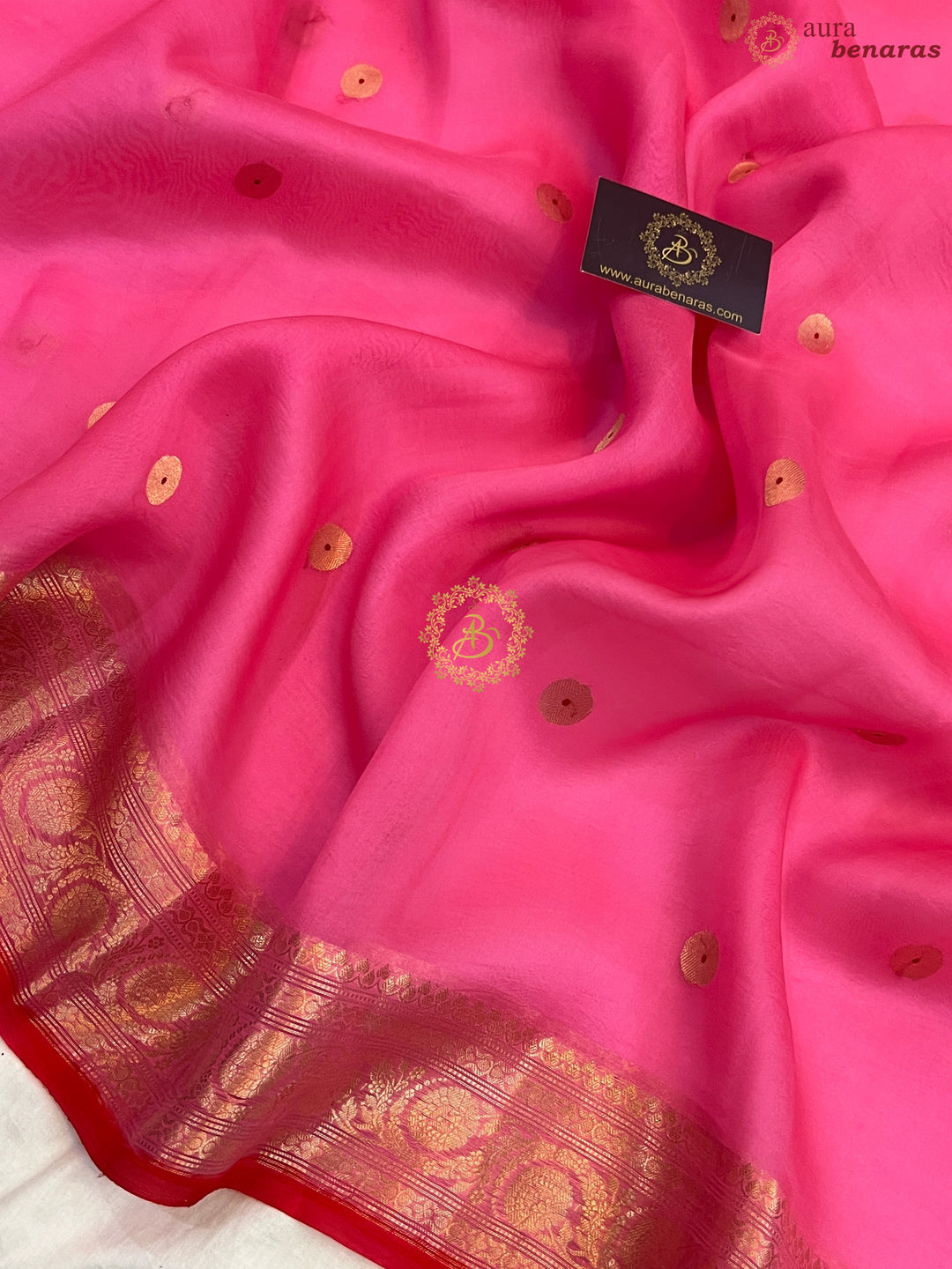 Bubblegum Pink Pure Kora Silk Handloom Banarasi Saree