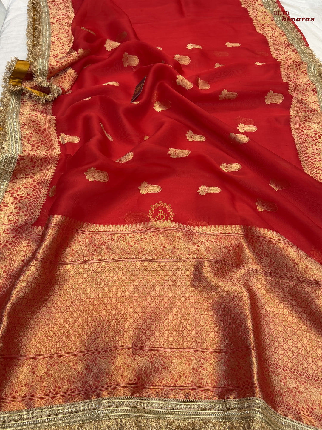 Red Pure Kora Silk Banarasi Saree with Sona Rupa Zari 