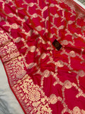 Orangish Pink Pure Banarasi Handloom Katan Silk Saree - Aura Benaras