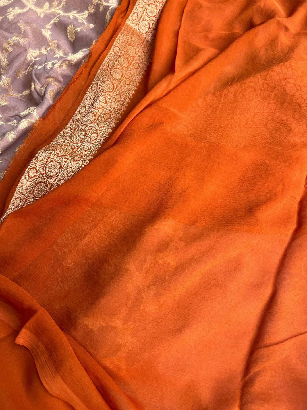 Dusty Peach Banarasi Handloom Pure Khaddi Georgette Saree - Aura Benaras