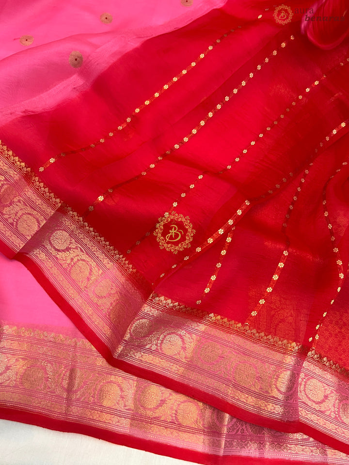 Bubblegum Pink Pure Kora Silk Handloom Banarasi Saree