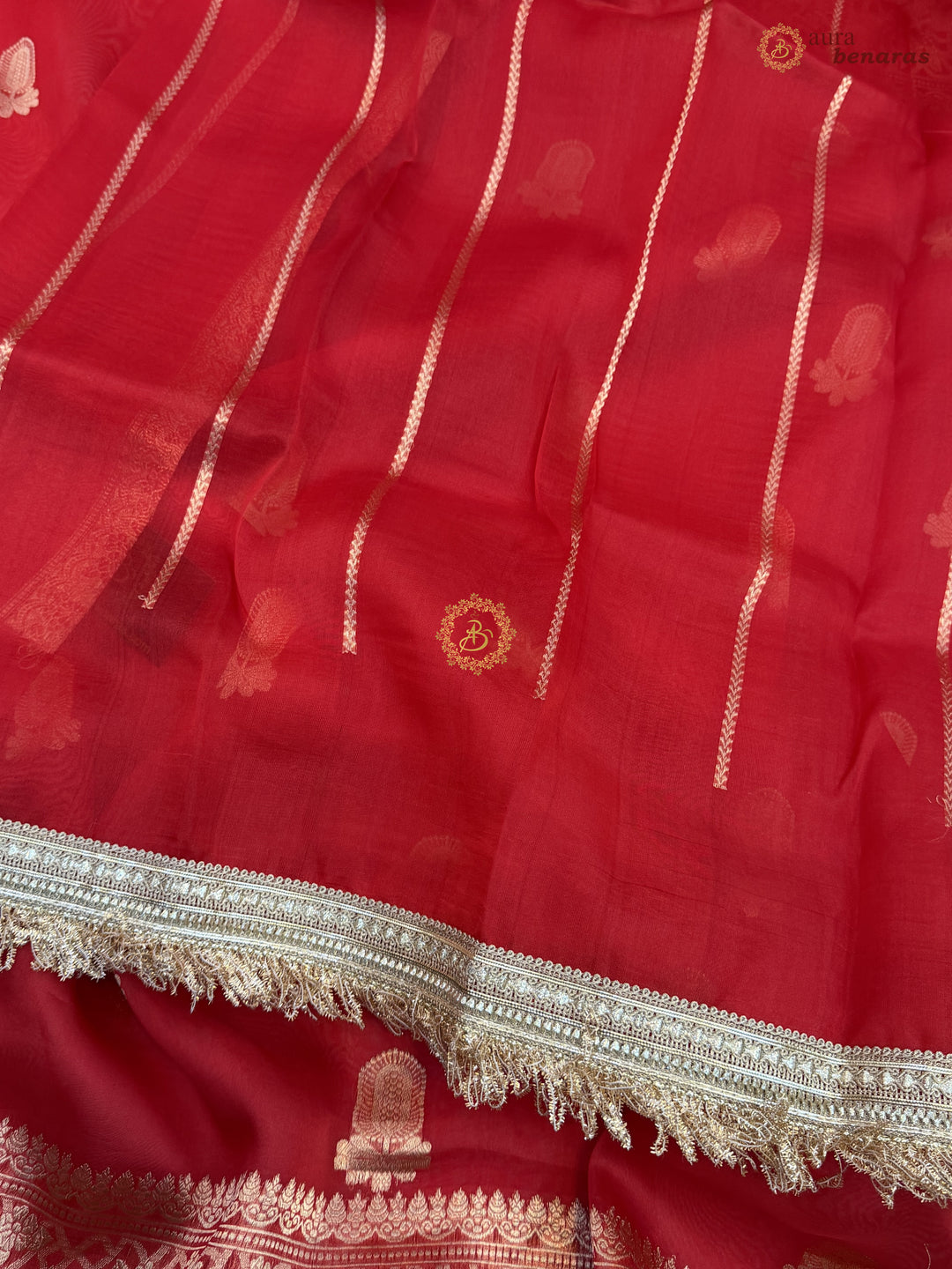 Red Pure Kora Silk Banarasi Saree with Sona Rupa Zari 