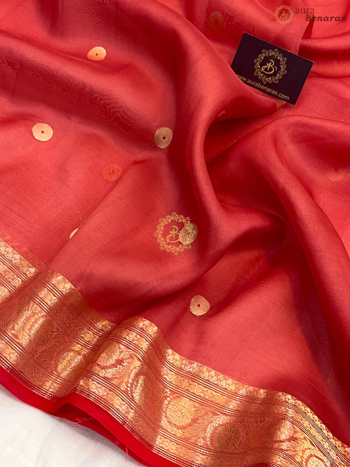 Rose Pink Pure Kora Silk Handloom Banarasi Saree
