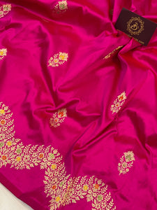 Rani Pink Banarasi Handloom Katan Silk Saree - Aura Benaras