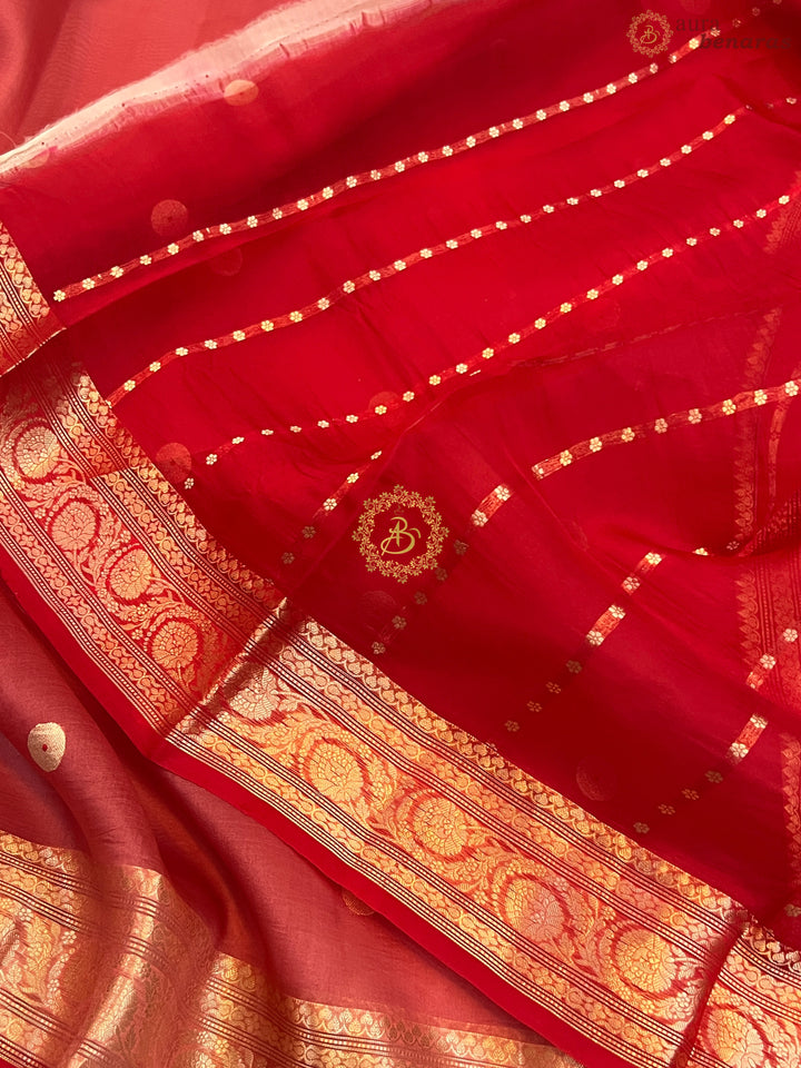 Rose Pink Pure Kora Silk Handloom Banarasi Saree
