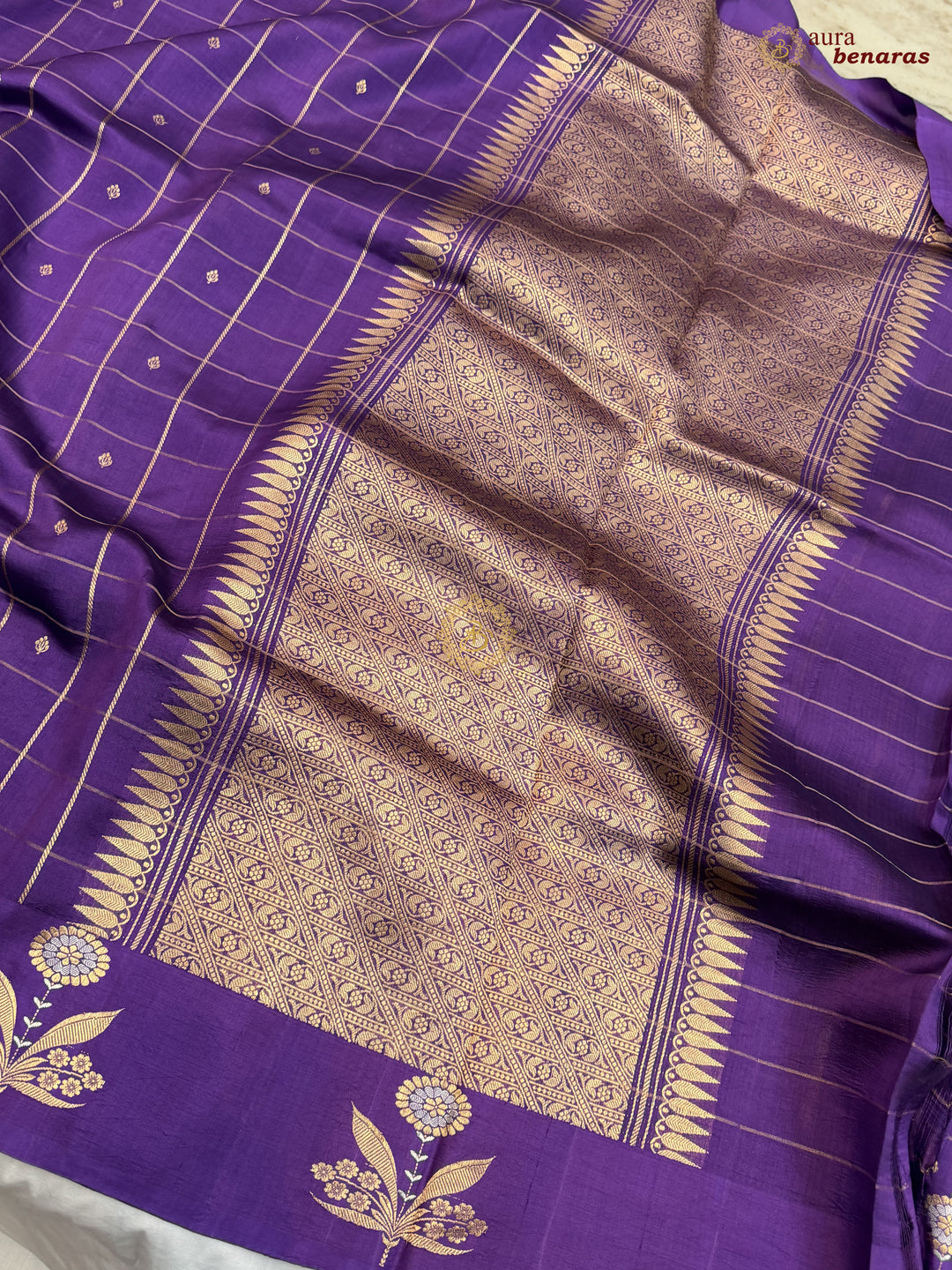  Purple Banarasi Silk Saree Zari Checks Kadhwa Border