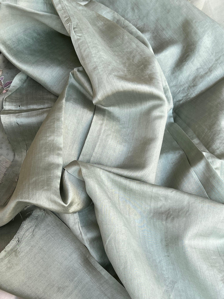 Pastel Grey Banarasi Handloom Kora Silk Saree