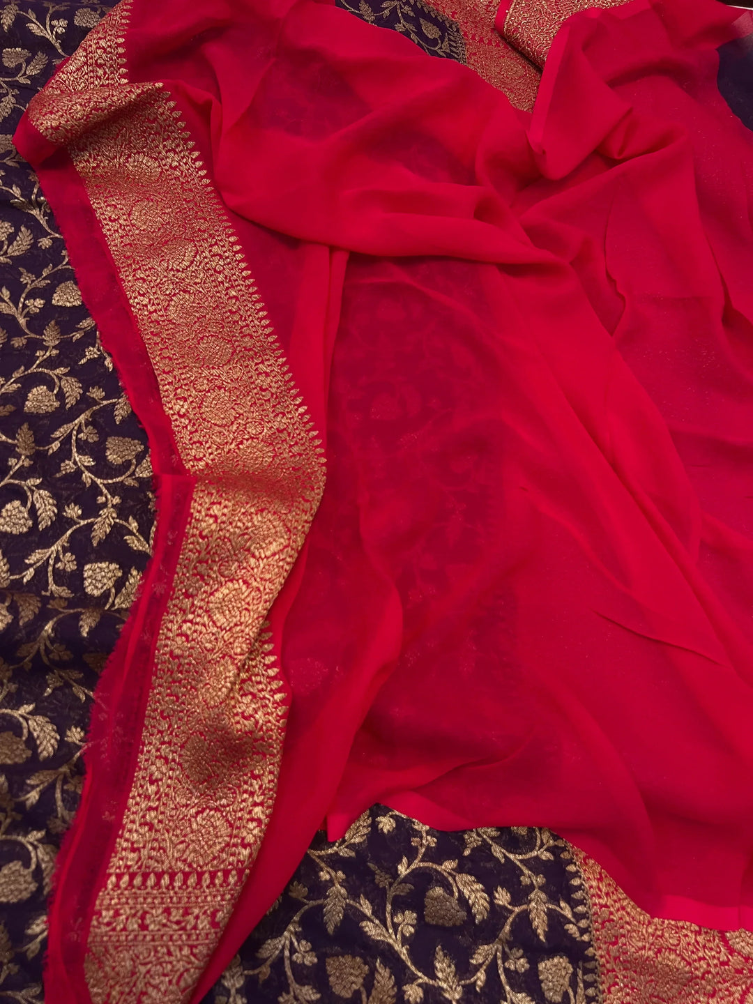 Deep Purple Pure Khaddi Georgette Handloom Banarasi Saree