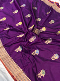 Deep Purple Banarasi Handloom Katan Silk Saree - Aura Benaras