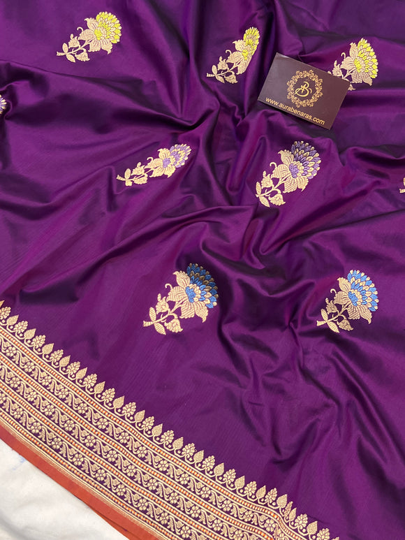 Deep Purple Banarasi Handloom Katan Silk Saree - Aura Benaras