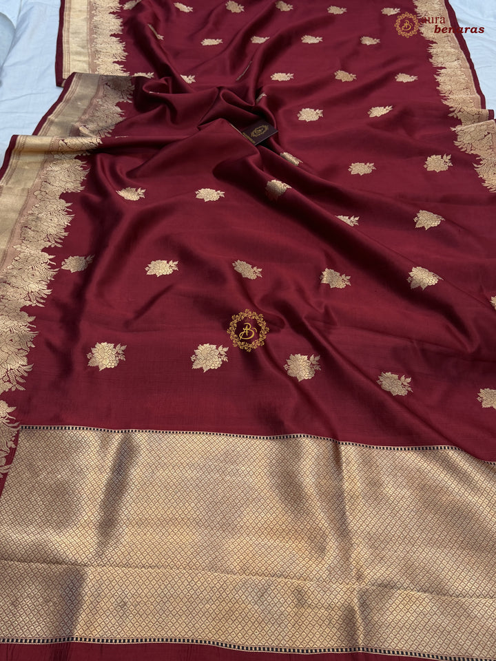 Maroon Pure Silk Banarasi Saree with Kadhwa Buti 