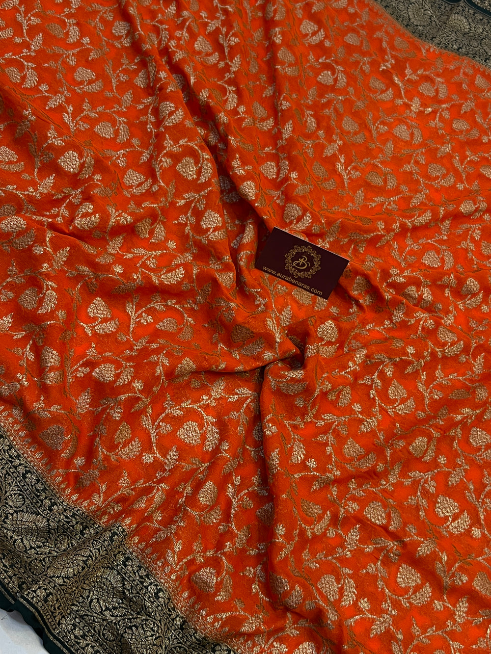 Orange Pure Khaddi Georgette Banarasi Saree | Zari Jaal