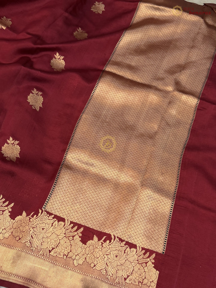 Maroon Pure Silk Banarasi Saree with Kadhwa Buti 