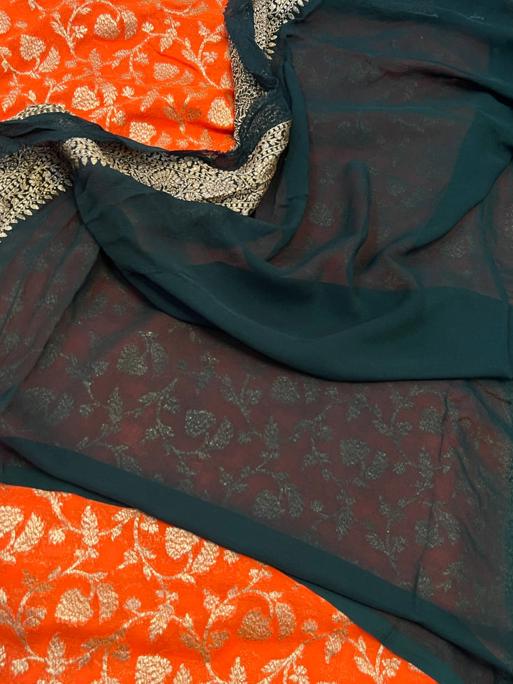 Orange Pure Khaddi Georgette Banarasi Saree | Zari Jaal