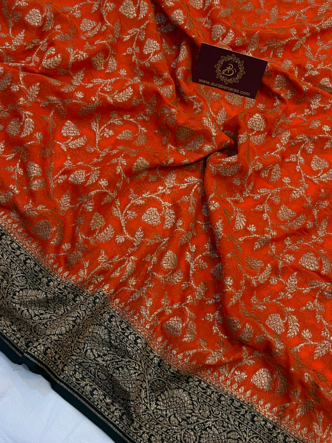 Orange Pure Khaddi Georgette Banarasi Saree | Zari Jaal