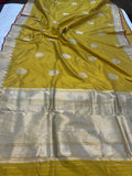 Mustard Yellow Banarasi Handloom Katan Silk Saree - Aura Benaras