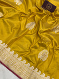 Mustard Yellow Banarasi Handloom Katan Silk Saree - Aura Benaras