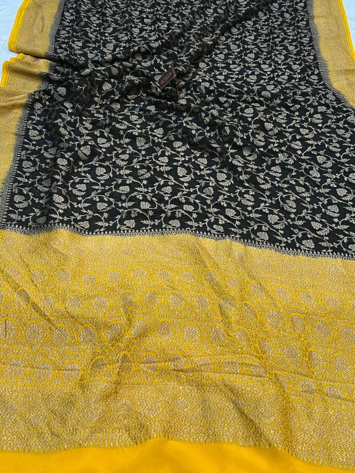 Black Pure Khaddi Georgette Banarasi Saree | Zari Jaal