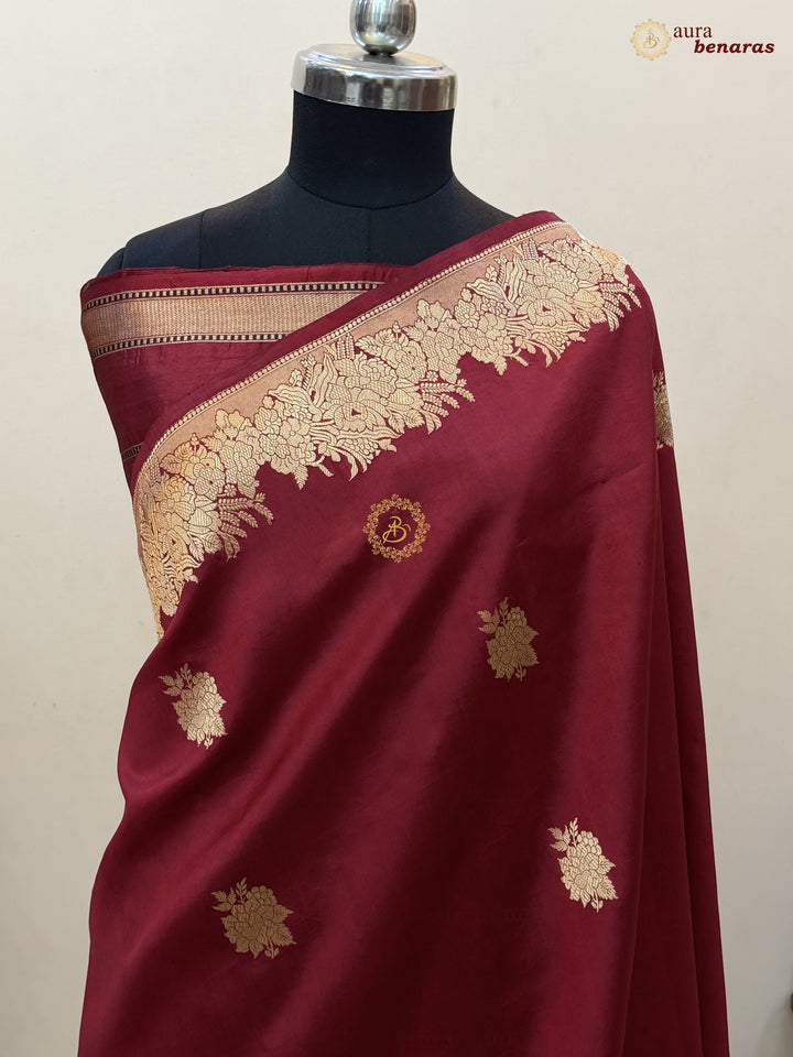Maroon Pure Silk Banarasi Saree with Kadhwa Buti 