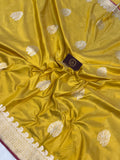 Mustard Yellow Banarasi Handloom Katan Silk Saree - Aura Benaras