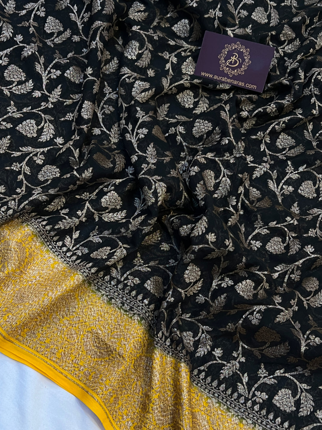 Black Pure Khaddi Georgette Banarasi Saree | Zari Jaal