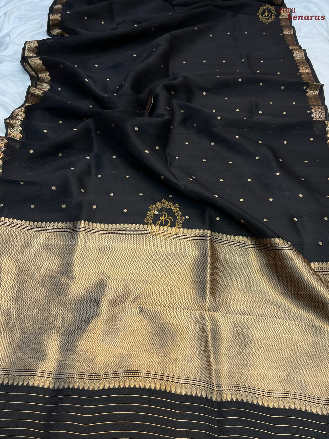 Black Pure Kora Silk Handloom Banarasi Saree