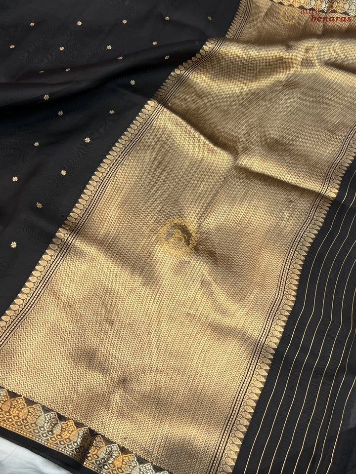 Black Pure Kora Silk Handloom Banarasi Saree