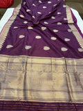 Wine Banarasi Handloom Katan Silk Saree - Aura Benaras