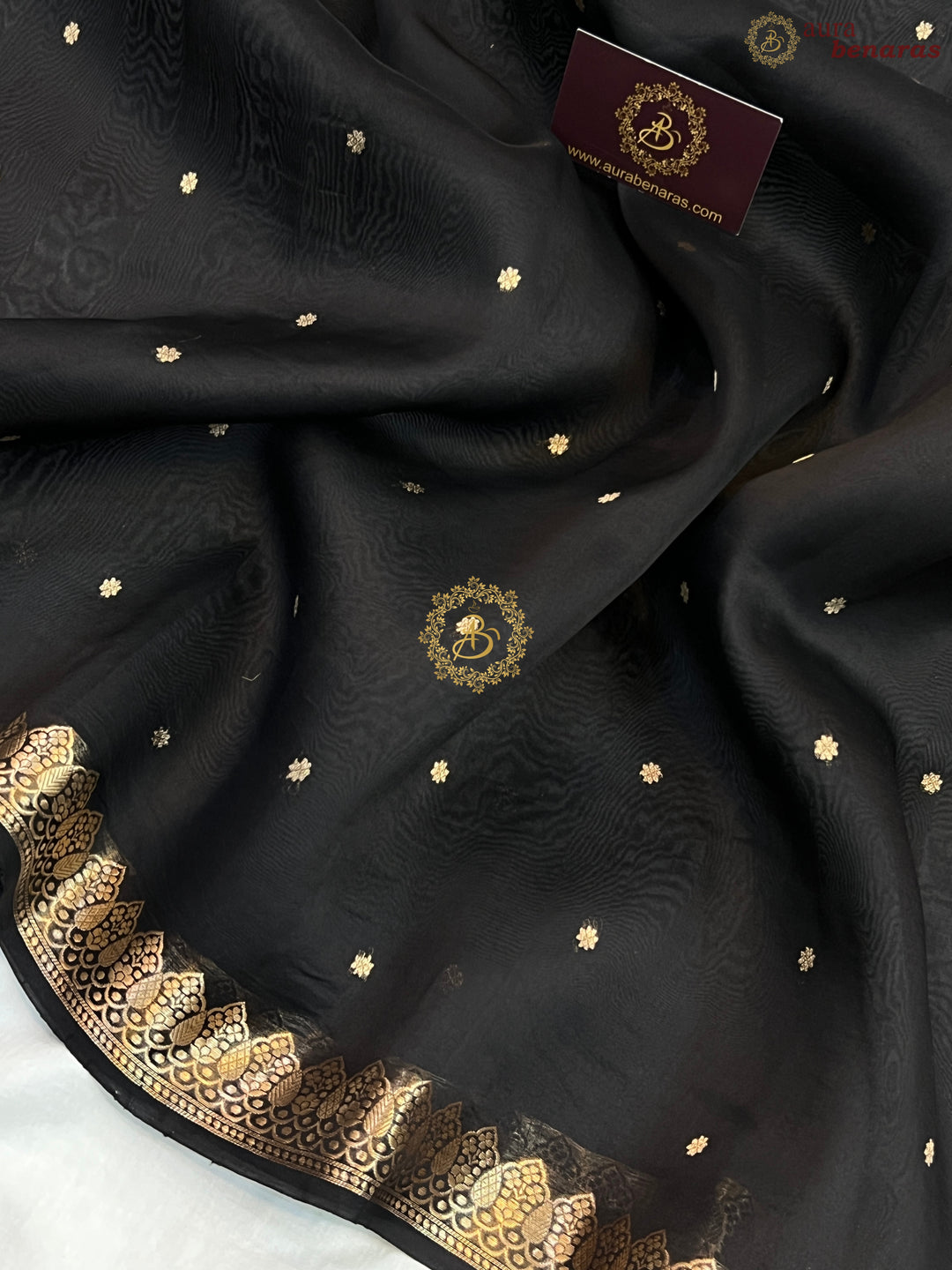 Black Pure Kora Silk Handloom Banarasi Saree
