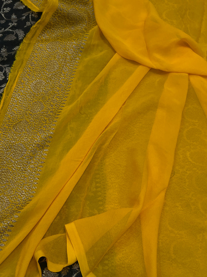 Black Pure Khaddi Georgette Banarasi Saree | Zari Jaal