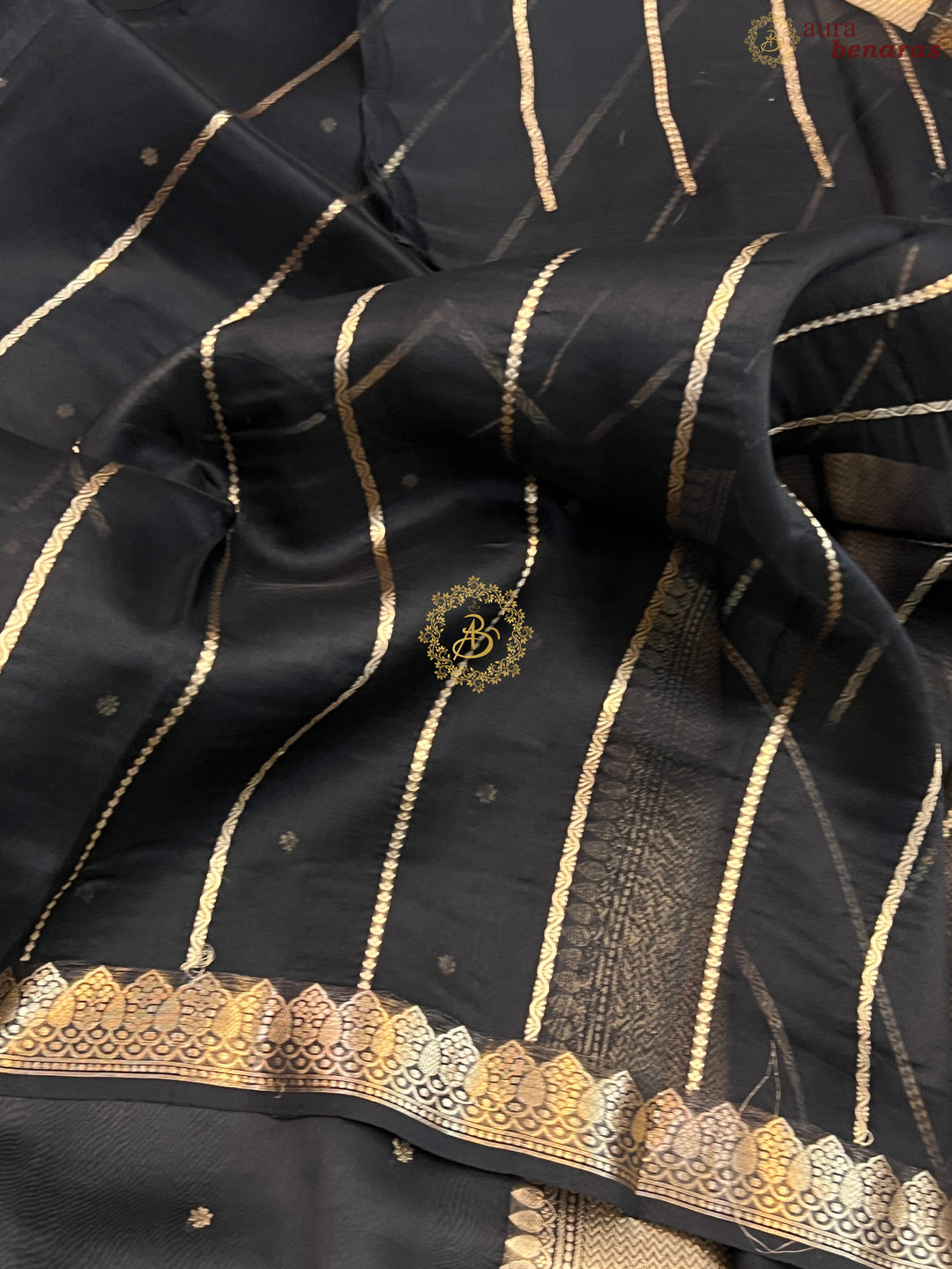 Black Pure Kora Silk Handloom Banarasi Saree