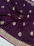 Wine Banarasi Handloom Katan Silk Saree - Aura Benaras