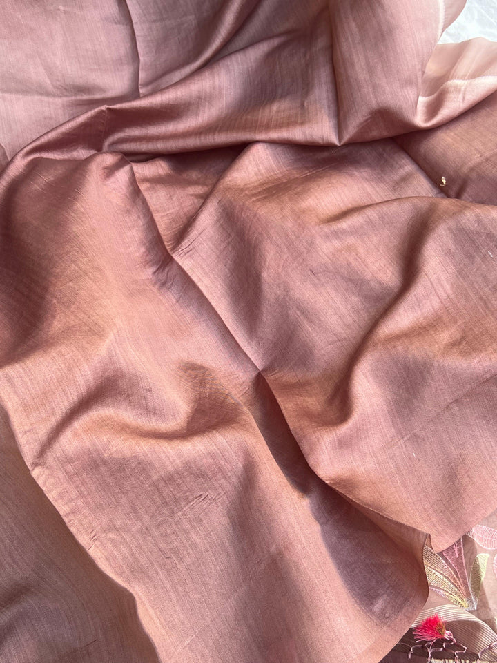 Beige Banarasi Handloom Kora Silk Saree - Aura Benaras