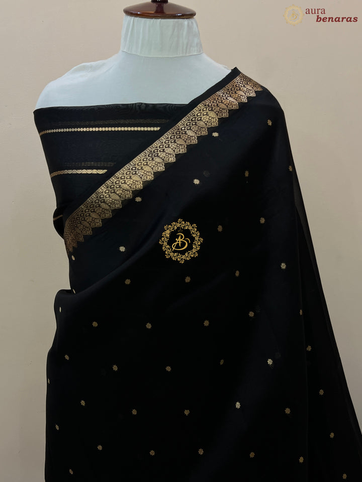 Black Pure Kora Silk Handloom Banarasi Saree