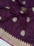 Wine Banarasi Handloom Katan Silk Saree - Aura Benaras