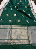 Bottle Green Banarasi Handloom Katan Silk Saree - Aura Benaras