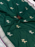 Bottle Green Banarasi Handloom Katan Silk Saree - Aura Benaras