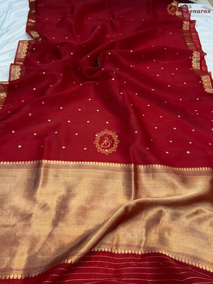 Red Pure Kora Silk Handloom Banarasi Saree