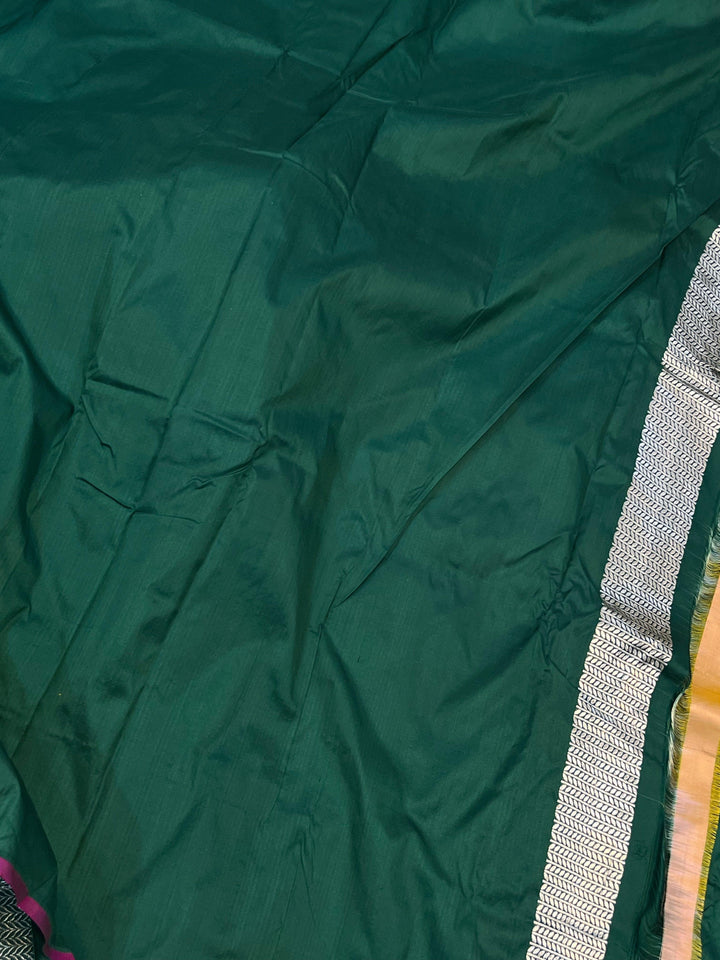 Bottle Green Banarasi Handloom Katan Silk Saree - Aura Benaras