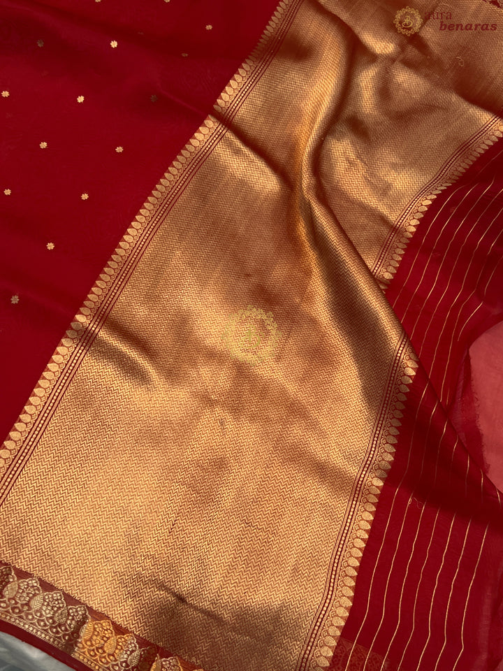 Red Pure Kora Silk Handloom Banarasi Saree
